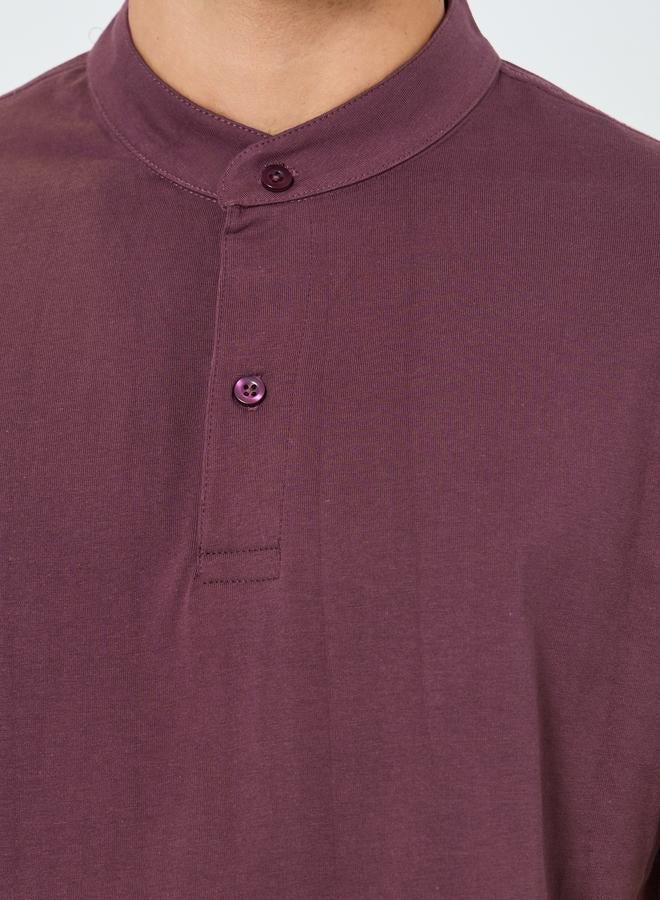 Styli Men Purple Cotton Mandarin Polo - Image 3